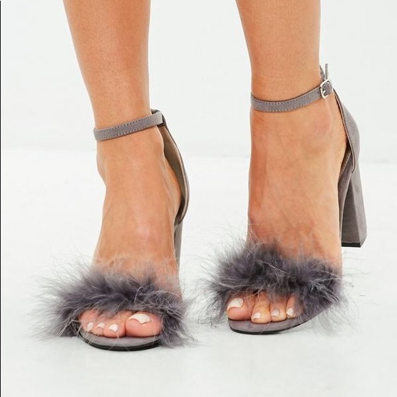 faux fur strap heels